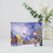 Schilderij van met sneeuw bedekte huizen in de win feestdagenkaart (Staand voorkant)