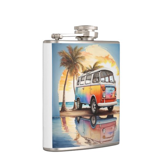 Schilderij van  minibus op het strand heupfles (Rechts)