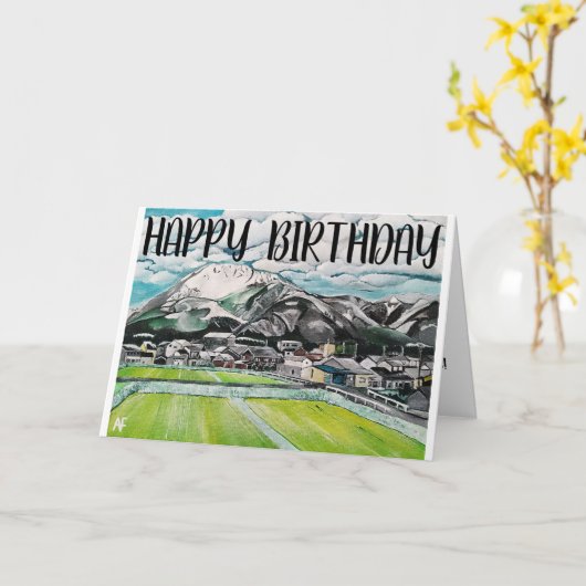 Schilderij van Mount Fuji door Alfred Fox Kaart (Gele Bloem)