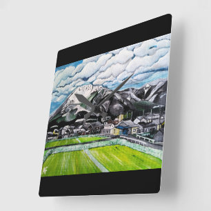 Schilderij van Mount Fuji door Alfred Fox Vierkante Klok