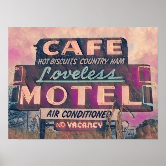 Schilderij van neon teken bij Loveless Cafe poster (Voorkant)