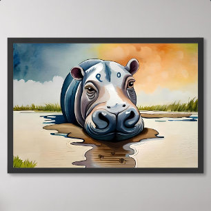 Schilderij van nijlpaard drenkt in de modder lui poster
