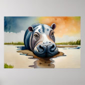 Schilderij van nijlpaard drenkt in de modder lui poster (Voorkant)