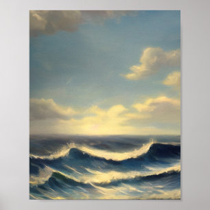 schilderij van oceaan golven bewolkte lucht zeevaa poster