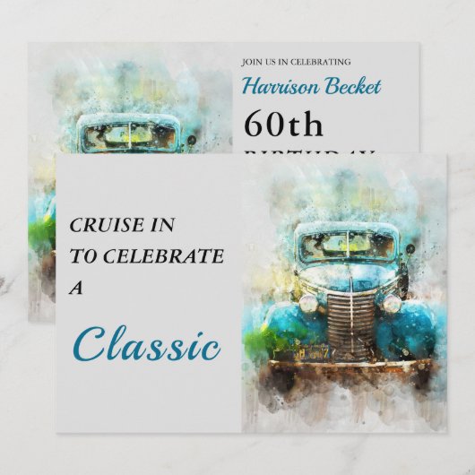 Schilderij van Old Truck verjaardagsuitnodiging Kaart (Voorkant / Achterkant)