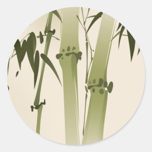 schilderij van oosterse stijl, bamboe tak 2 ronde sticker (Voorkant)