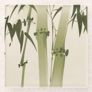 schilderij van oosterse stijl, bamboe vertakkingen glazen onderzetter