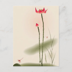 schilderij van oosterse stijl, hoge Lotus Briefkaart