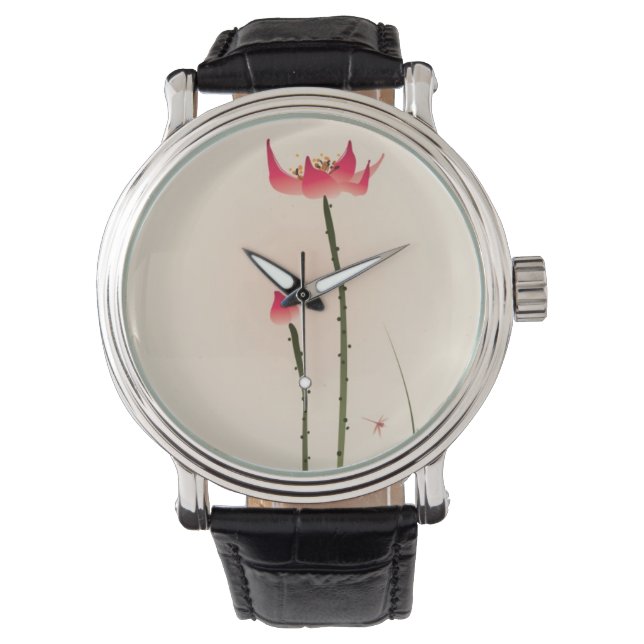 schilderij van oosterse stijl, hoge Lotus Horloge (Voorkant)