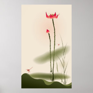 schilderij van oosterse stijl, hoge Lotus Poster