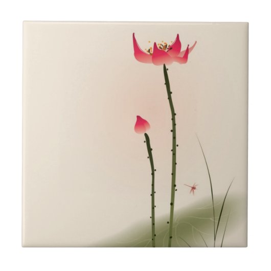 schilderij van oosterse stijl, hoge Lotus Tegeltje (Voorkant)