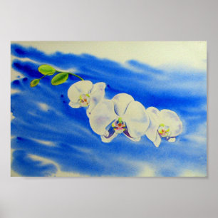 schilderij van orchidee Waterverf, bries, wolken Poster