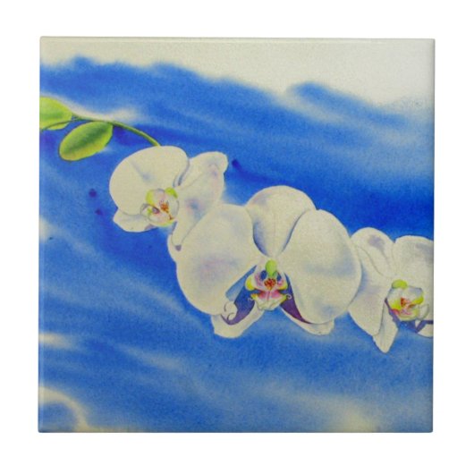 schilderij van orchidee Waterverf, bries, wolken Tegeltje (Voorkant)
