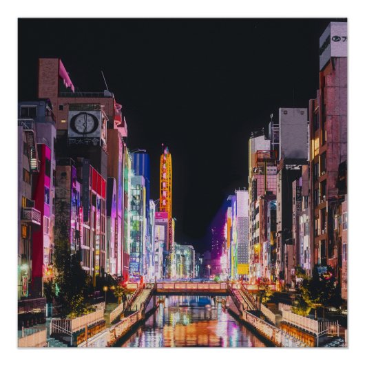 Schilderij van Osaka 's nachts Perfect Poster (Voorkant)