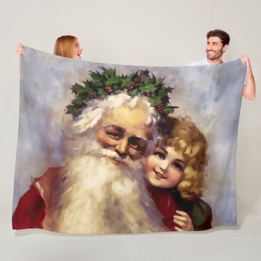 Schilderij van Oude Kerstman met kind Fleece Deken (In situ)