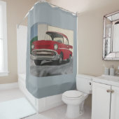 Schilderij van oude stijl rode auto, douche gordij douchegordijn (In situ)