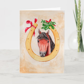 Schilderij van paard in vintage stijl met hoefijze kaart