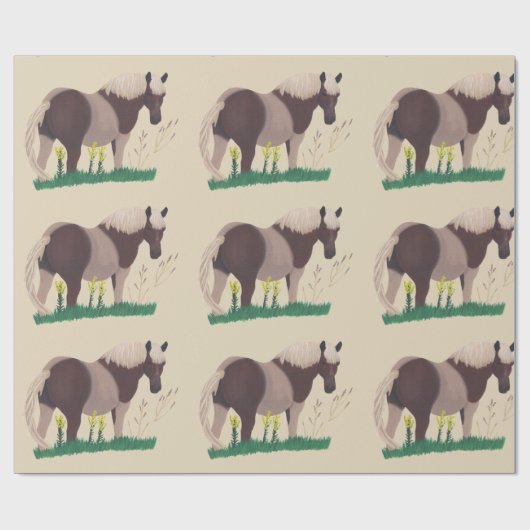 Schilderij van Paard Staand Kijken, Gras Wrapping Cadeaupapier (Vlak)