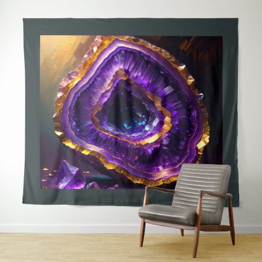 Schilderij van Paarse Amethist Geode Gold Wandkleed (In Situ (horizontaal))