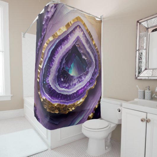Schilderij van Paarse Edelsteen Geode Douchegordijn (In situ)