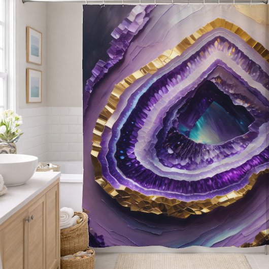 Schilderij van Paarse Edelsteen Geode Douchegordijn