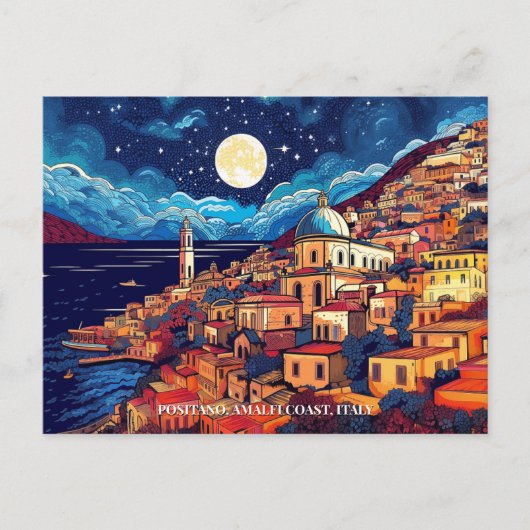 Schilderij van Positano Amalfi Coast Italië Art Tr Briefkaart (Voorkant)