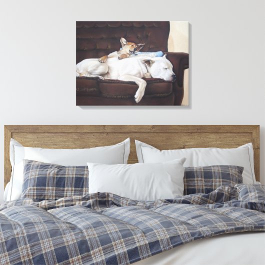 schilderij van puppy knuffelen witte amerikaanse b canvas afdruk (Insitu (Slaapkamer))