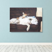 schilderij van puppy knuffelen witte amerikaanse b canvas afdruk (Insitu (Houten vloer))