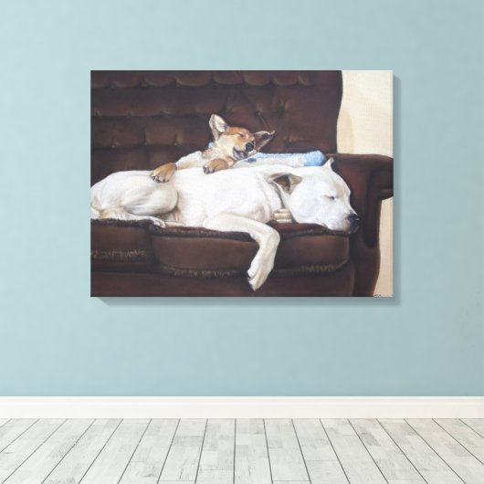 schilderij van puppy knuffelen witte amerikaanse b canvas afdruk (Insitu (Houten vloer))