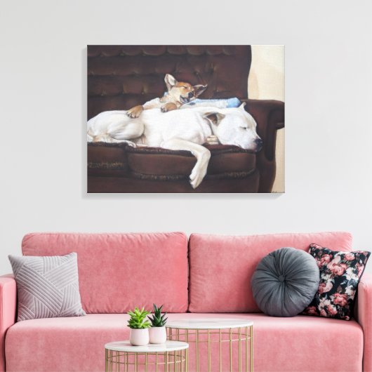 schilderij van puppy knuffelen witte amerikaanse b canvas afdruk (Insitu (Woonkamer))