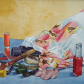 schilderij van retro - make up bag nog life legpuzzel