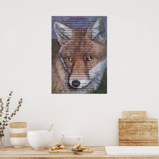 schilderij van rode vos met droevig natuurgedicht poster (Keuken)
