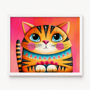 Schilderij van roodharige poes met blauwe ogen, ro poster