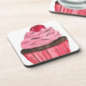 schilderij van roze cupcake waterverf bier onderzetter (Linkerzijde)