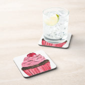 schilderij van roze cupcake waterverf bier onderzetter (Rechterzijde)