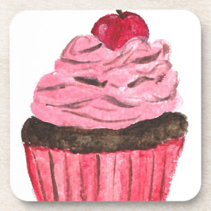 schilderij van roze cupcake waterverf bier onderzetter