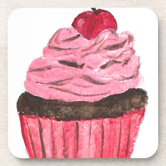 schilderij van roze cupcake waterverf bier onderzetter (Voorkant)