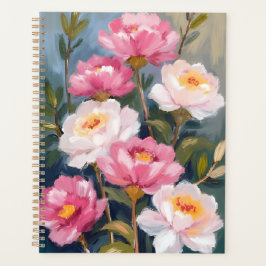 Schilderij van roze pioenrozen bloemboeket planner