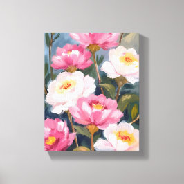 Schilderij van roze pioenrozen boeket canvas afdruk