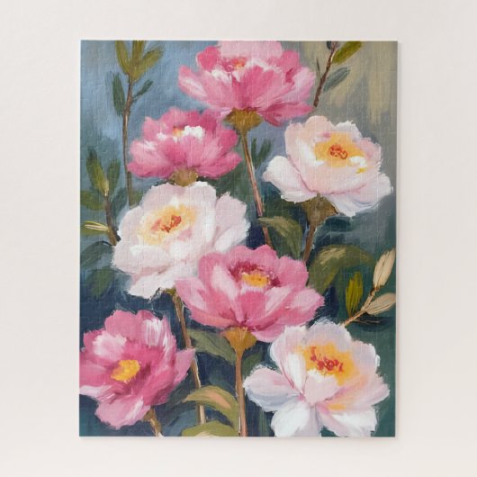 Schilderij van roze pioenrozen boeket legpuzzel (Verticaal)