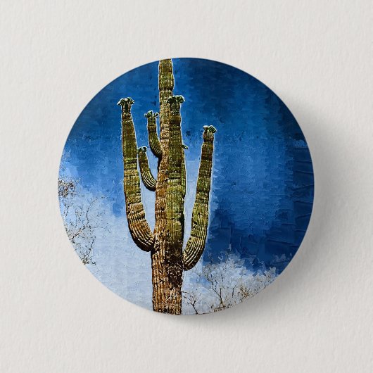 schilderij van Saguaro Cactus Ronde Button 5,7 Cm (Voorkant)