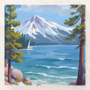 Schilderij van Sand Harbor Beach Lake Tahoe Glazen Onderzetter