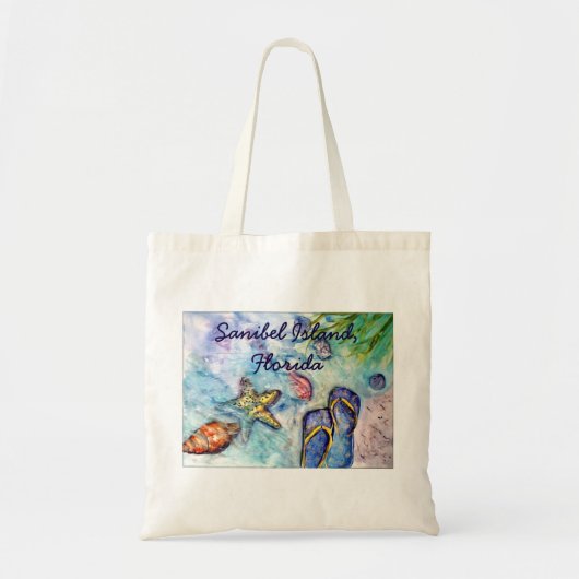 schilderij van Sanibel Island Flip Flop waterverf Tote Bag (Voorkant)