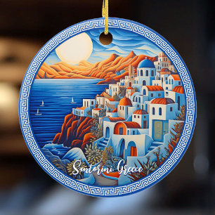 Schilderij van Santorini Griekenland   Reiskunst Keramisch Ornament