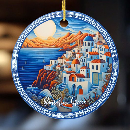 Schilderij van Santorini Griekenland | Reiskunst Keramisch Ornament