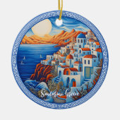 Schilderij van Santorini Griekenland | Reiskunst Keramisch Ornament (Voorkant)