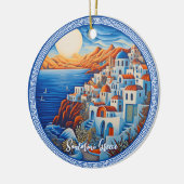 Schilderij van Santorini Griekenland | Reiskunst Keramisch Ornament (Links)