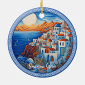 Schilderij van Santorini Griekenland | Reiskunst Keramisch Ornament (Achterkant)
