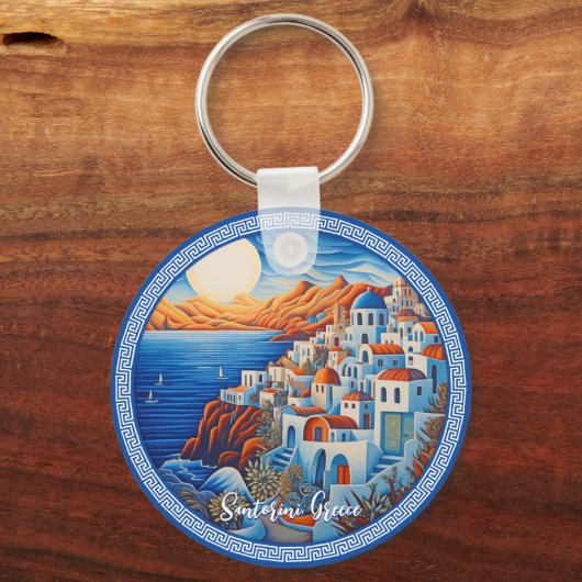 Schilderij van Santorini Griekenland | Reiskunst Sleutelhanger (Achterkant)