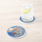 Schilderij van Santorini Griekenland | Reiskunst Zandsteen Onderzetter (Zijkant)